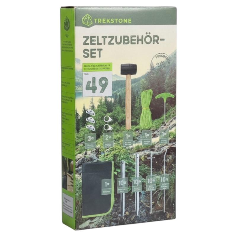 Trekstone ZELT ZUBEHÖR-SET 49 Teile für Camping- & Outdooraktivitäten, Inkl. praktischem Rollbeutel
