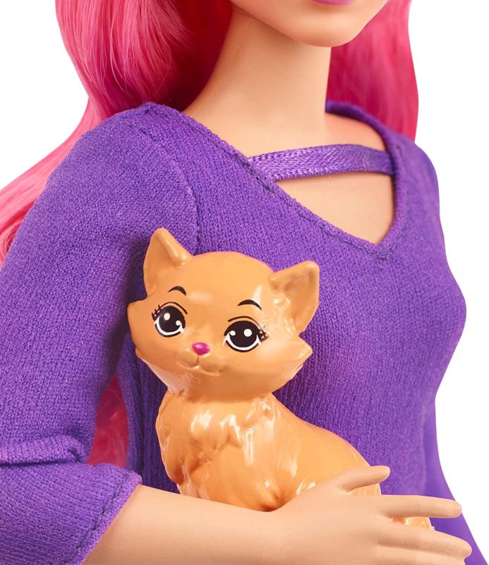 Barbie FWV26 -Puppe Daisy (kurvig mit pinkfarbenem Haar) und Kätzchen