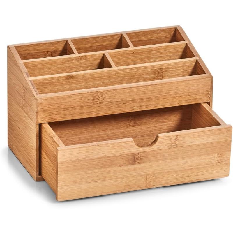 Zeller 25386 Organizer mit Schubfach, Bambus, ca. 25,4 x 12,5 x 15 cm Ordnungsbox für Schminke, Kosmetik oder Schreibtisch Natur