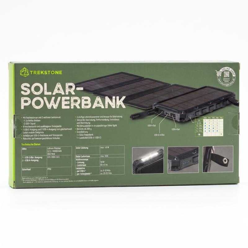 Trekstone SOLAR-POWERBANK 16.000 mAh 2x USB-A 1x USB-C  Schwarz 