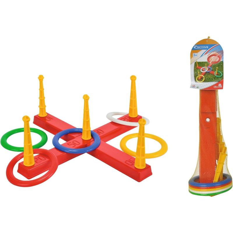 Simba 107408799 - Ringwurfspiel Kreuz, 5 Ringe, 5 Stäbe, 47x47cm, Ring je 14,5cm, ab 3 Jahre