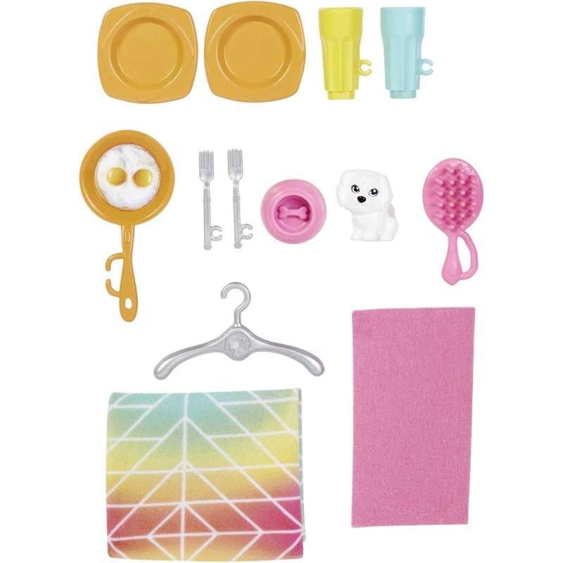 Mattel HHY40 Barbie-Puppenhaus mit 4 Spielbereichen, komplett eingerichtet mit Barbie-Accessoires & Möbeln, 360° drehbar, klappbar, ohne Barbie-Puppe