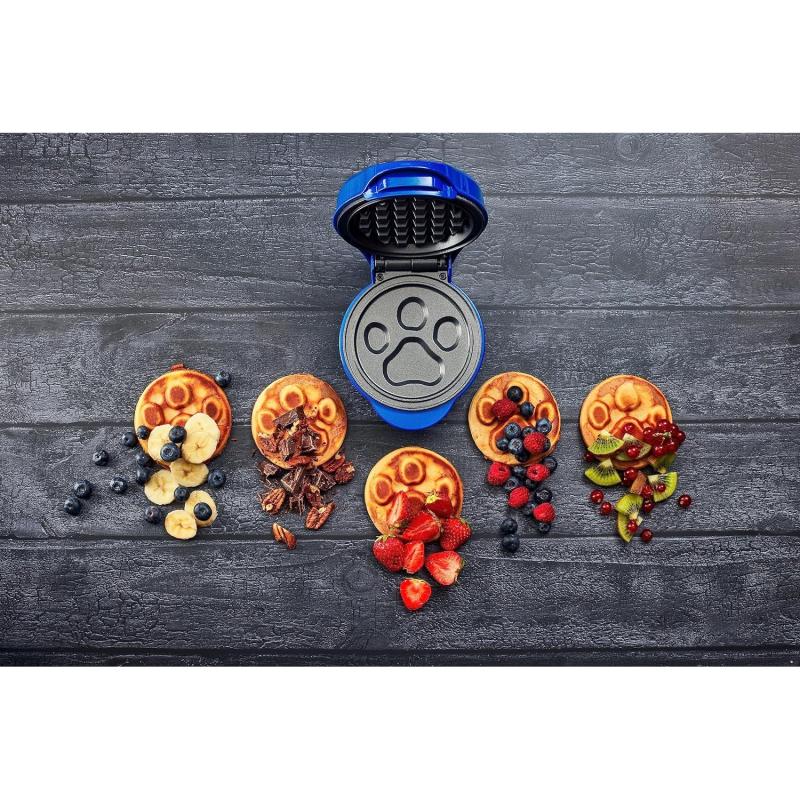 BESTRON Mini-Waffeleisen im einzigartigen Paw Patrol Design, inkl. Backampel, Waffelgröße: Ø 10cm, Farbe: BLAU