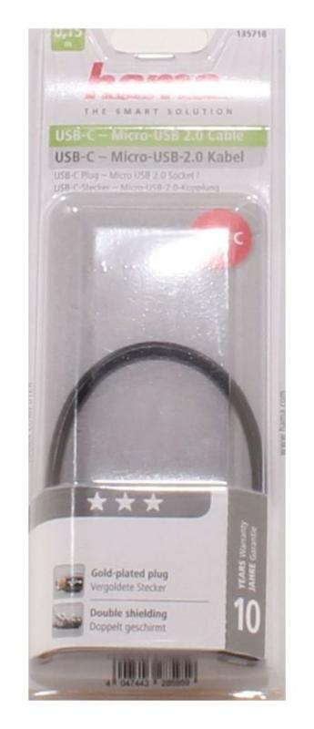 Hama USB-C-Adapterkabel (USB-Type-C-Stecker  Micro-USB-2.0- vergoldet, schwarz  