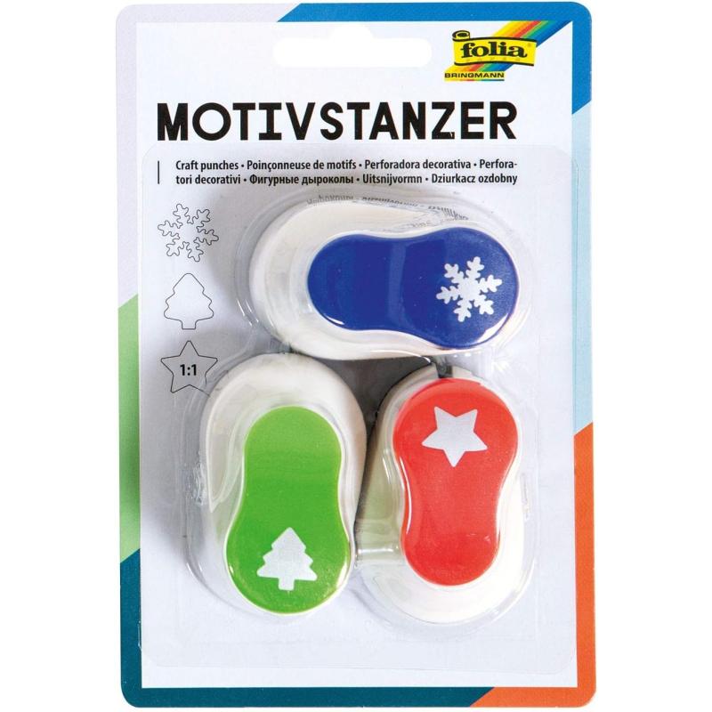 folia 7009 Weihnachts-Motivstanzer Motivlocher, 3er Set Sortiert