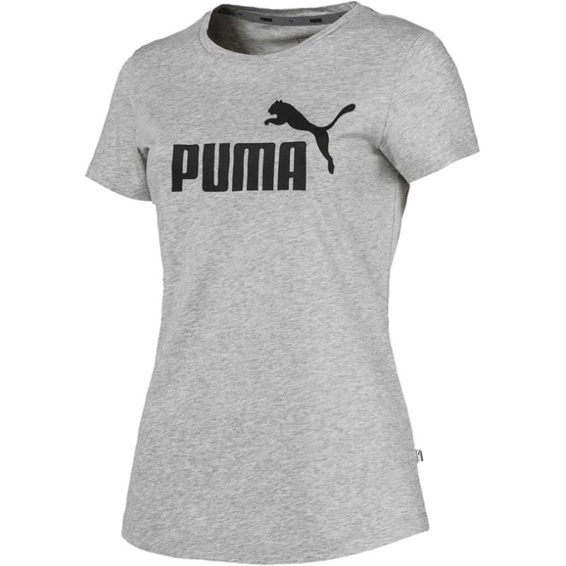 PUMA Damen T-Shirt Essentials Tee – Rundhals-Kragen Logo, Light Gray Heather - M
