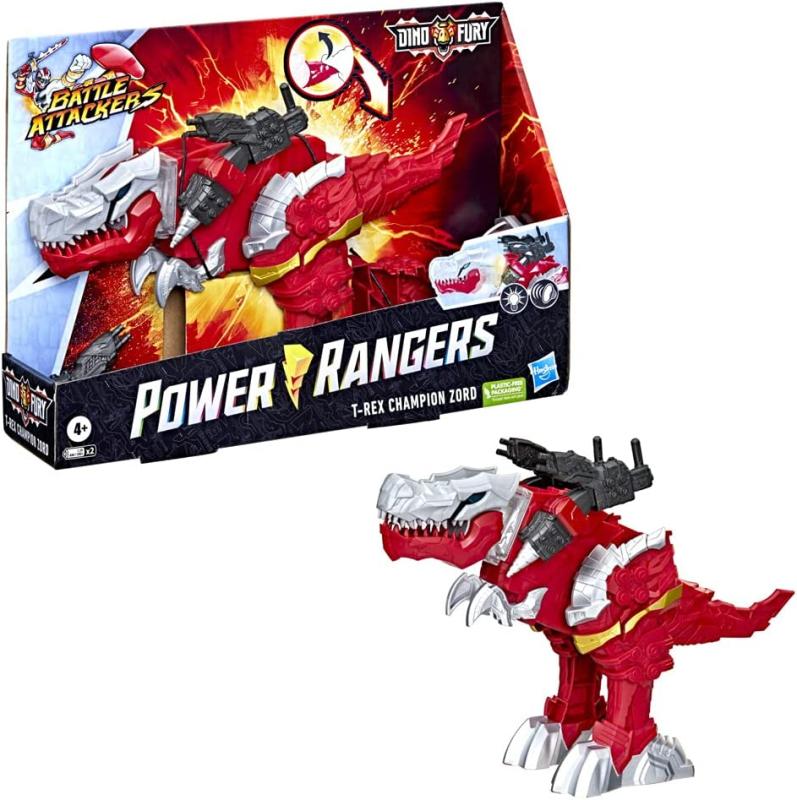 Power Rangers Battle Attackers Dino Fury T-Rex Champion Zord elektronische Action-Figur für Kids ab 4 Jahren mit Lichtern und Geräuschen