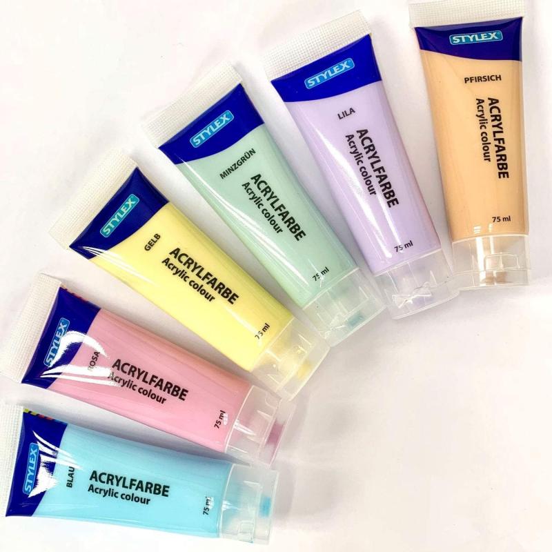 Stylex 28629 - Pastell Acrylfarben im Set, 6 Tuben á 75 ml