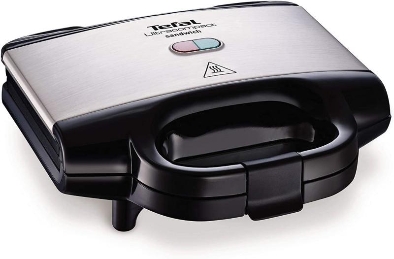 Tefal Ultracompact Sandwichmaker SM1552 | für dreieckige Sandwichtoasts | 700W | Sandwich-Grill | 26.5 x 12 x 26 cm, Edelstahl/Schwarz 
