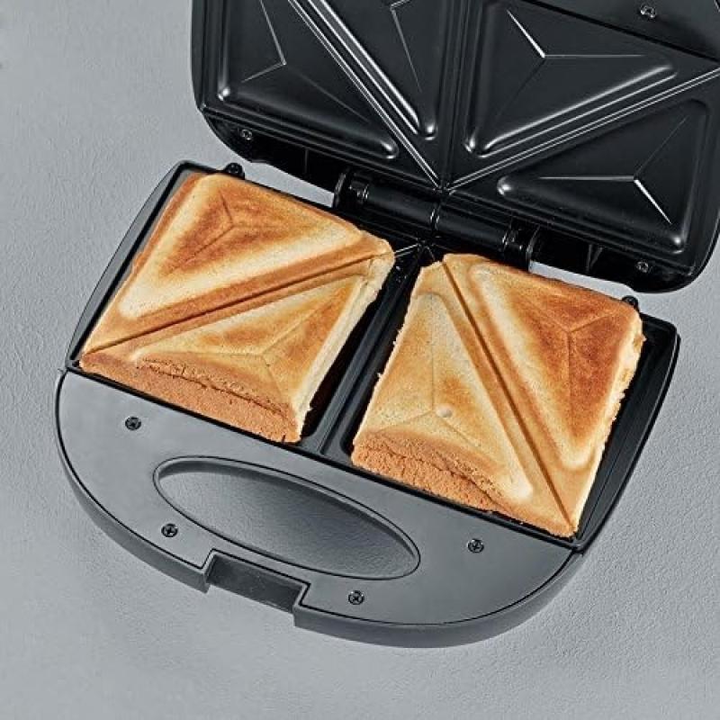 SEVERIN Sandwichmaker-Toaster für 2 Sandwiches, Dreieckige Sandwichtoasts, 600 W, Edelstahl-gebürstet-schwarz, SA 2969