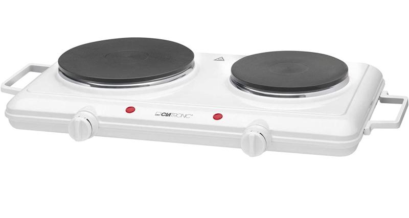 Clatronic Doppel-Kochplatte DKP 3583, zwei Kochplatten groß 18cm und klein 15cm, Weiss