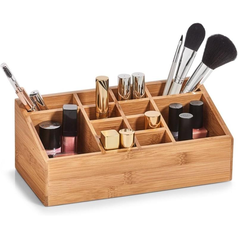 Zeller 25385 Organizer mit 12 Fächern, Bambus, ca. 25,4 x 12 x 10 cm, Schreibtischorganizer, Schminkorganizer