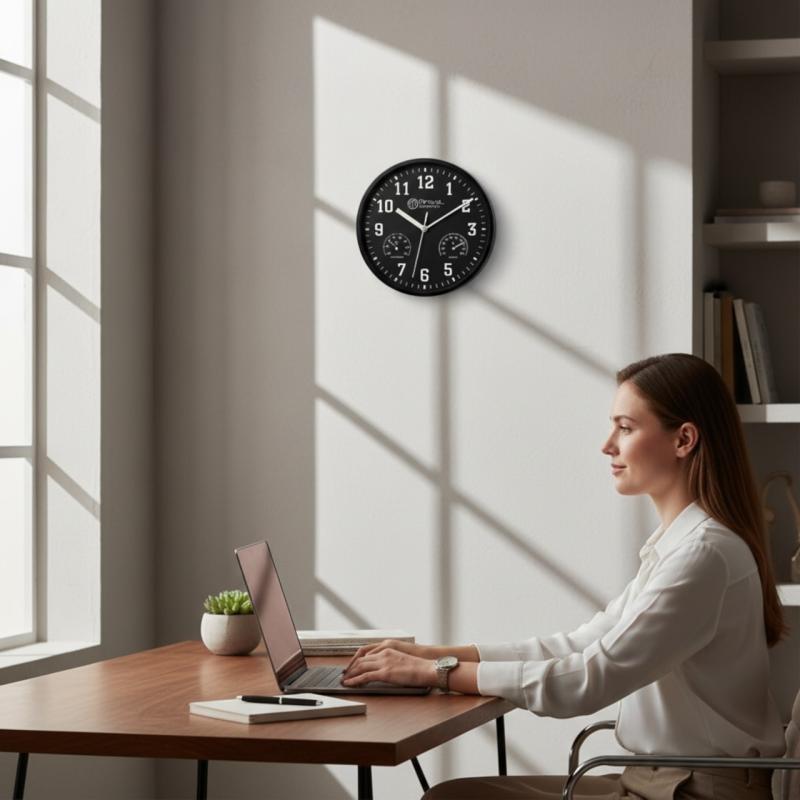 Miraval WANDUHR (Ø 25 cm) mit Thermometer & Hygrometer - SCHWARZ