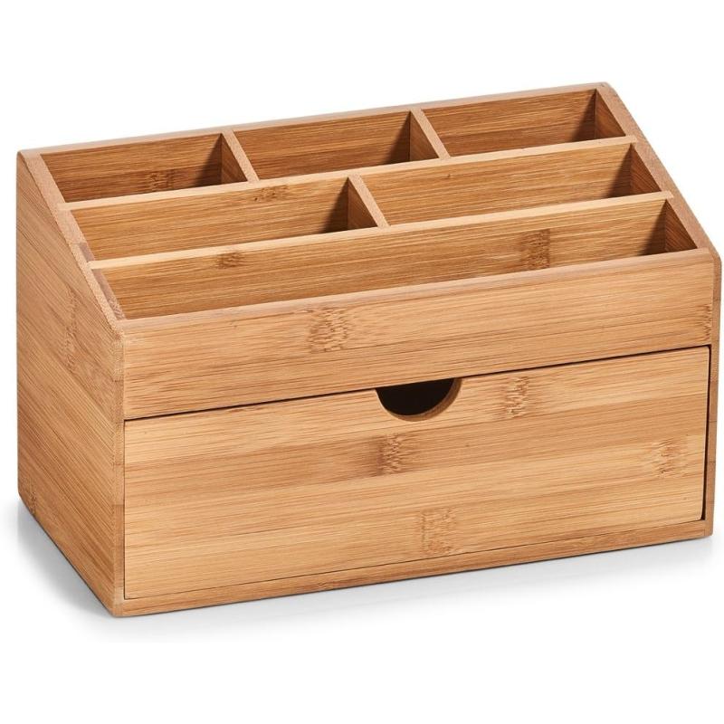 Zeller 25386 Organizer mit Schubfach, Bambus, ca. 25,4 x 12,5 x 15 cm Ordnungsbox für Schminke, Kosmetik oder Schreibtisch Natur