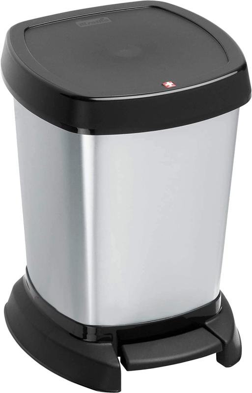 Rotho Paso Mülleimer 6l für das Bad mit Deckel, Kunststoff (PP) BPA-frei, silber metallic, 6l (23,4 x 21,9 x 29,2 cm)