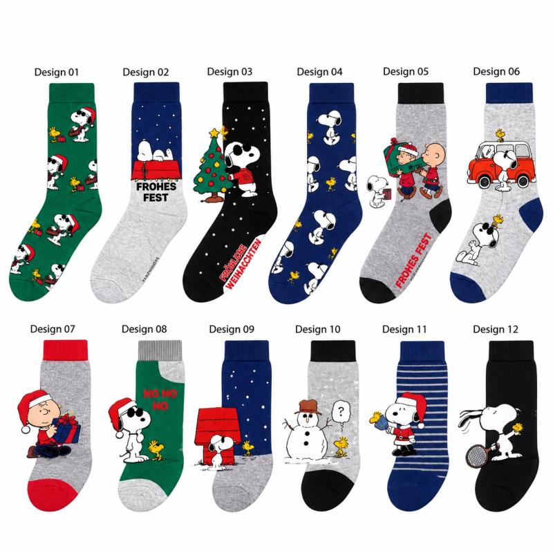 PEANUTS - HERREN Adventskalender 12 Paar Socken 42-46 ( 6 Paar Socken & 6 Paar Sneaker ) Style - SCHWARZ