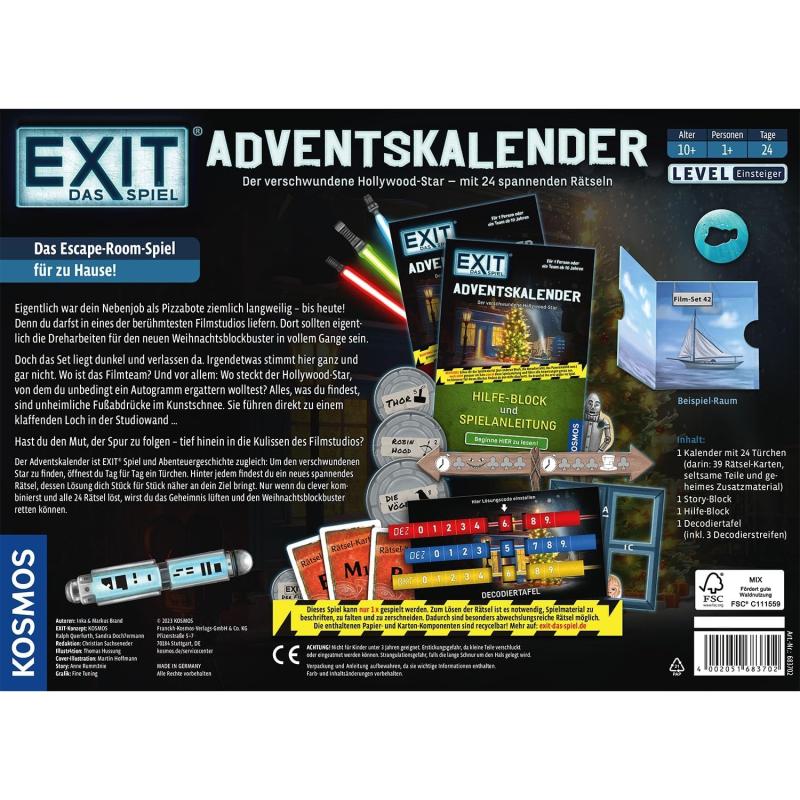 KOSMOS 683702 EXIT - Das Spiel - Adventskalender: Der verschwundene Hollywood-Star, mit 24 spannenden Rätseln