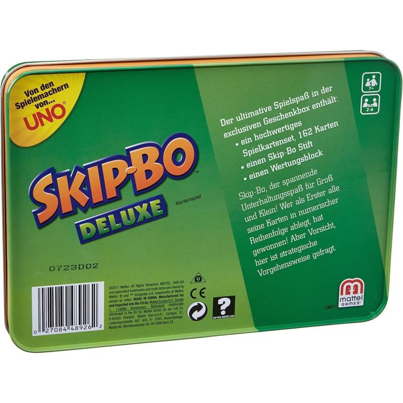 Mattel Games L3671 - Skip-Bo Deluxe in hochwertiger Sammelbox aus Metall, Kartenspiel, geeignet für 2 - 6 Spieler