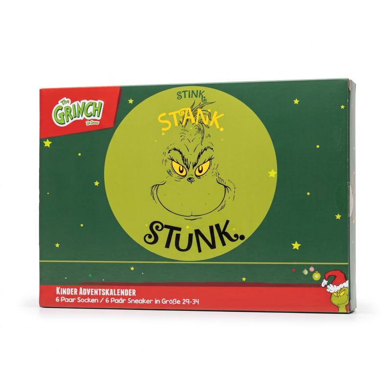 The GRINCH - KINDER Adventskalender 12 Paar Socken 29-34 ( 6 Paar Socken & 6 Paar Sneaker ) Style - GRÜN - VERPACKUNGSSCHADEN