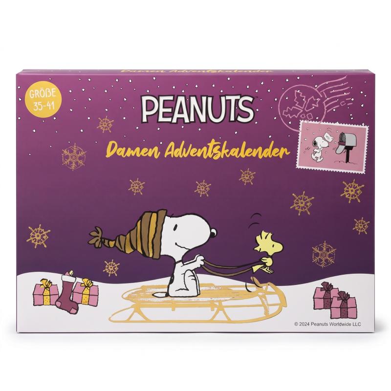 PEANUTS - DAMEN Adventskalender 12 Paar Socken 35-41 ( 6 Paar Socken & 6 Paar Sneaker ) Style - LILA