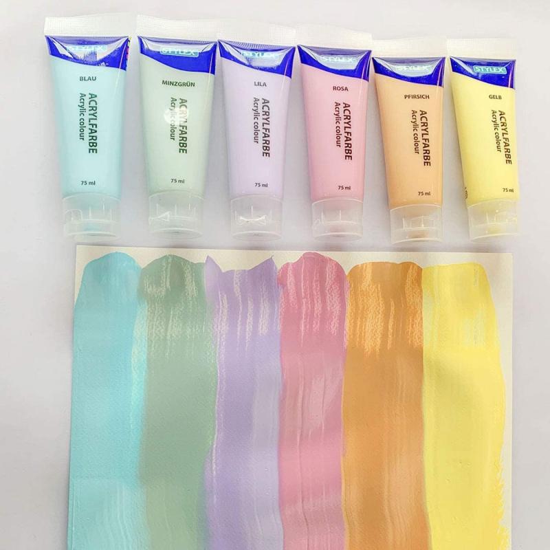 Stylex 28629 - Pastell Acrylfarben im Set, 6 Tuben á 75 ml