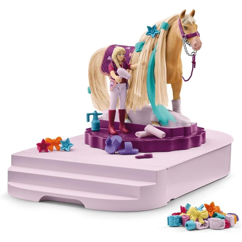 SCHLEICH Horse Club 42617 - Sofia's Beauties Pflege und Styling Station mit Pferd mit Mähne und Reiterin