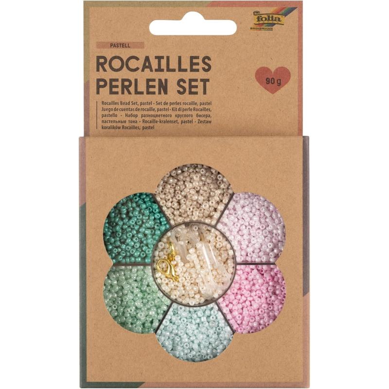 folia 12907 - Rocailles Perlen Set, PASTELL, ideal, um eigenen Schmuck zu gestalten und herzustellen