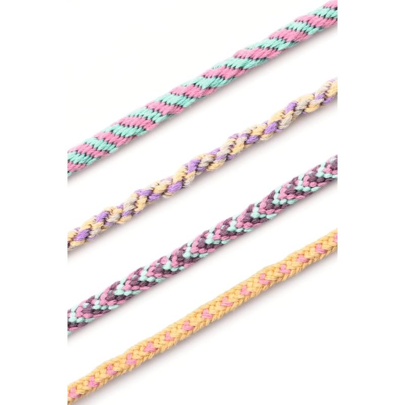 folia 32039 - Kumihimo Bracelets PASTELL RAINBOW, Bastelset für Armbänder, 16-teilig mit Garn, Knüpfscheiben und Perlen, inkl. Anleitung