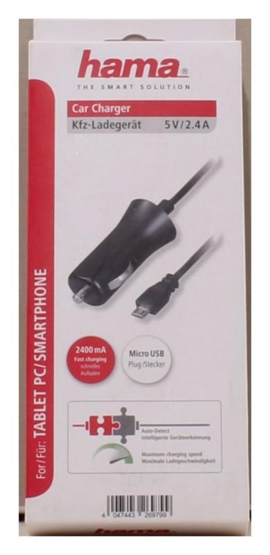 Hama KFZ-Ladegert "Auto-Detect" fr Tablet-PCs, Micro-USB 5 V/2,4 A, Schwarz 