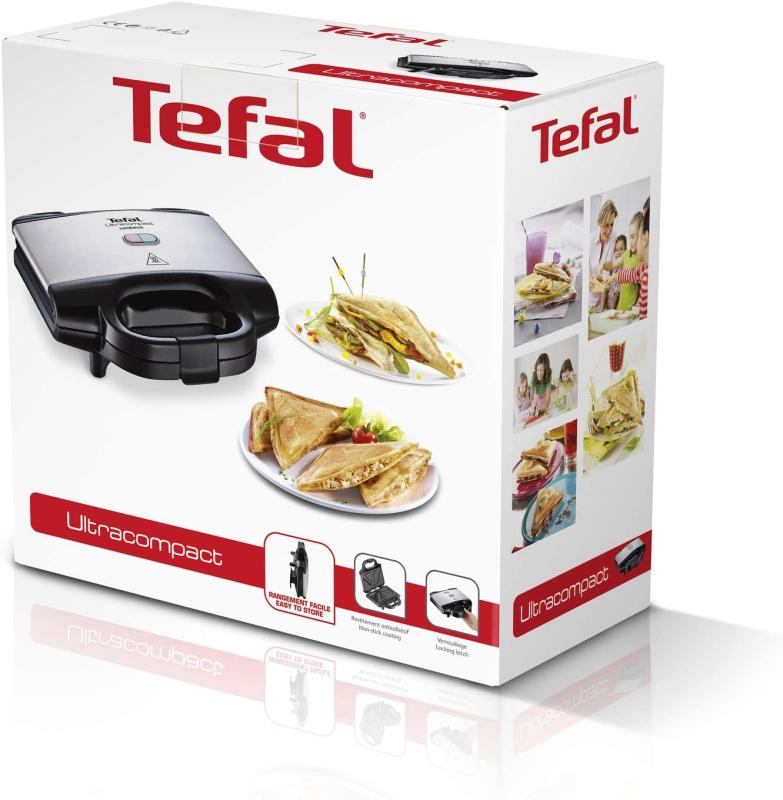 Tefal Ultracompact Sandwichmaker SM1552 | für dreieckige Sandwichtoasts | 700W | Sandwich-Grill | 26.5 x 12 x 26 cm, Edelstahl/Schwarz 