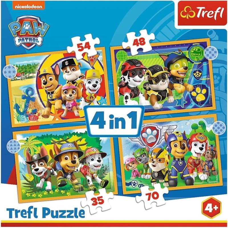 Trefl 34395 -  4 in 1  Puzzle, Das lustige Team von PAW Patrol, von 35 bis 70 Teilen, 4 Sets