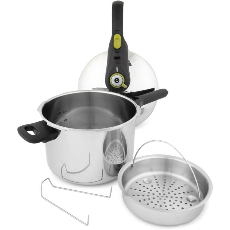 Tefal Secure 5 Schnellkochtopf P25307 | inklusive Dampfkorb mit Dreifuß | 6 L Fassungsvermögen | Hochwertiger Edelstahl | 5-Fach Sicherheitssystem | Geeignet für alle Herdarten