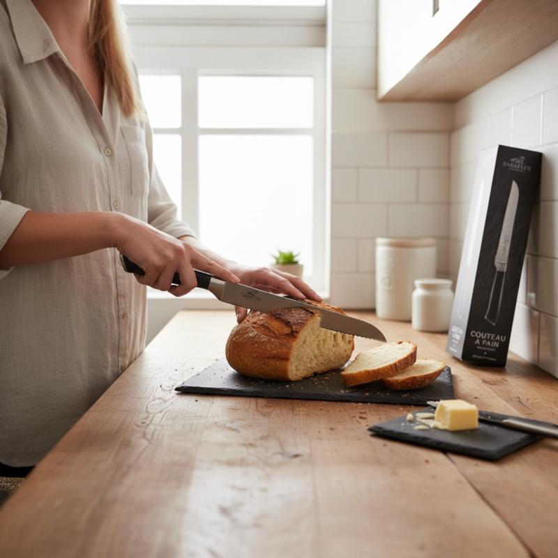 SABATIER Couteau A Pain - Brotmesser mit Wellenschliff - Klingenlänge: 20 cm Edelstahl/schwarz
