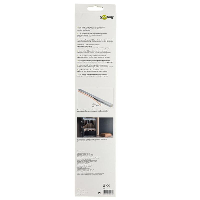 Goobay LED-Unterbauleuchte mit Bewegungsmelder 30 cm Farbtemperatur 6500K kalt-weiß - SILBER