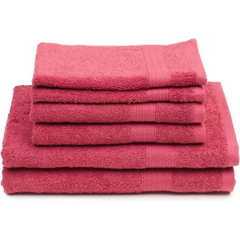 Gözze - Frottier-Set, 2 Handtücher (50 x 100 cm), 2 Duschtücher (70 x 140 cm) und 2 Gästetücher (30 x 50 cm), 100% Baumwolle, 480 g/m² - ROT