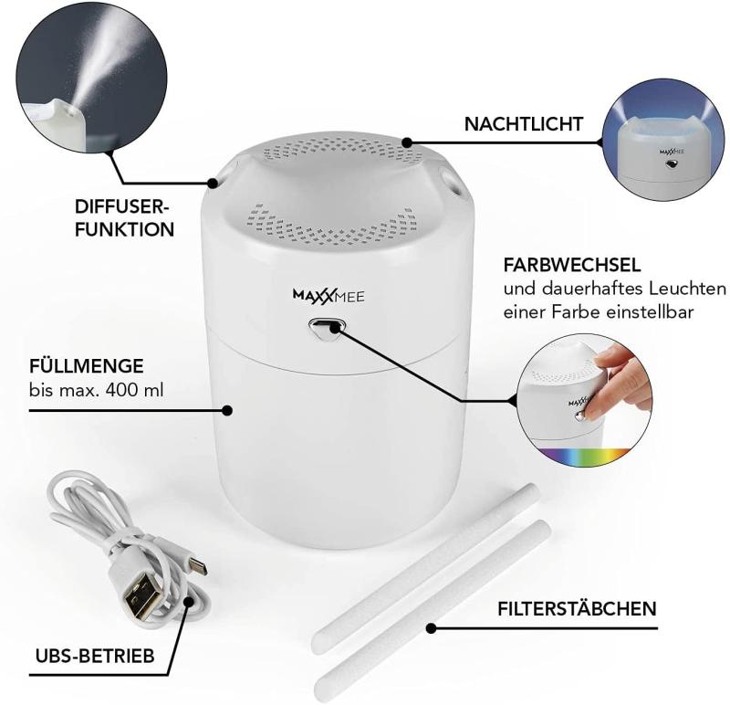 MAXXMEE Diffuser | Mit LED-Farbwechsel und Nachtlicht-Funktion - USB Funktion