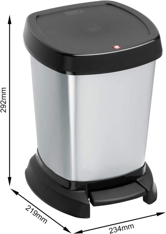 Rotho Paso Mülleimer 6l für das Bad mit Deckel, Kunststoff (PP) BPA-frei, silber metallic, 6l (23,4 x 21,9 x 29,2 cm)
