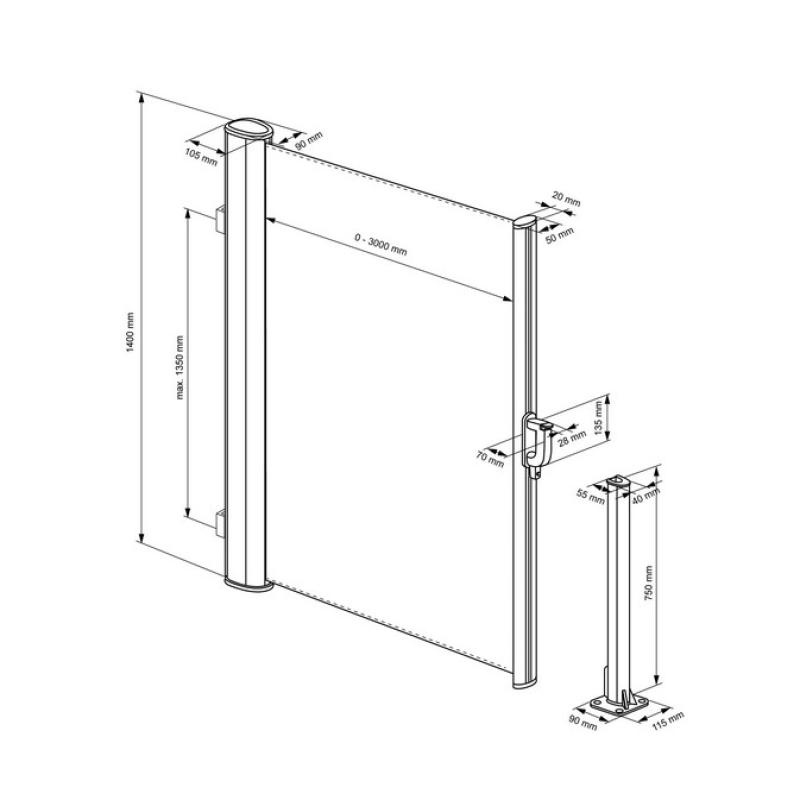 AMBIANCE Terrassenwindschutz 3 x 1,4 m - Aluminium-Gehäuse, anthrazit