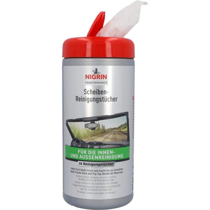 NIGRIN Autoscheiben Reinigungstücher, Spenderbox Inhalt 36 Stück