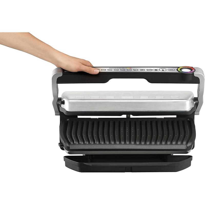 Tefal OptiGrill XL GC722D Kontaktgrill (mit Plus XL-Grillfläche, mit zusätzlichen Temperaturstufen, automatische Anzeige des Garzustands, 9 voreingestellte Programme) 40 cm x 20 cm, schwarz/Edelstahl