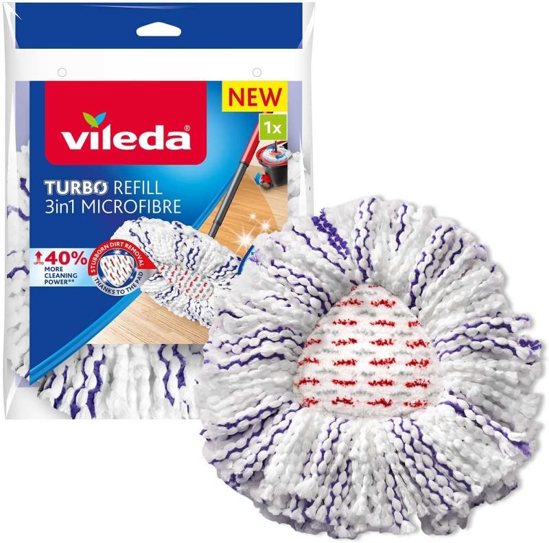 Vileda TURBO 3in1 Ersatzbezug, Mop, 1er Pack, Bodenwischer, Ersatz, Refill, Hartböden, lila weiß
