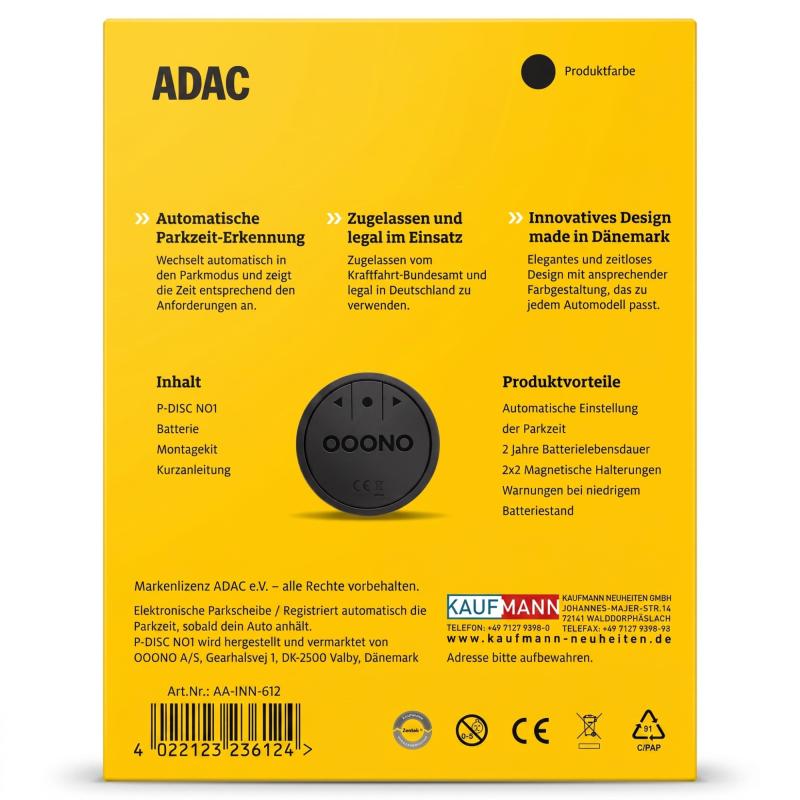 OOONO 10R-06 9426 - Elektronische Parkscheibe mit Zulassung fürs Auto SCHWARZ