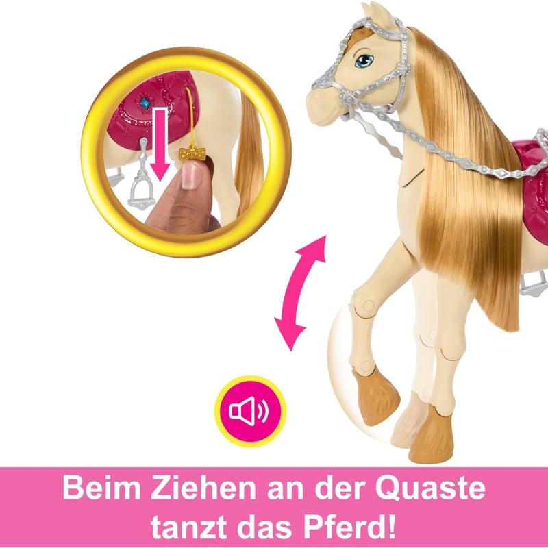 Mattel HXJ42 - Barbie bewegliches Pferd -  Pferdeabenteuer - Tanz und Show Pferd - mit Zubehör
