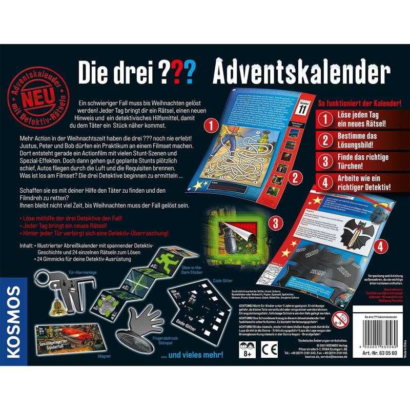 KOSMOS ?630560 Die drei ??? Adventskalender 2021, Löse die 24 spannenden Rätsel und rette den Film-Dreh