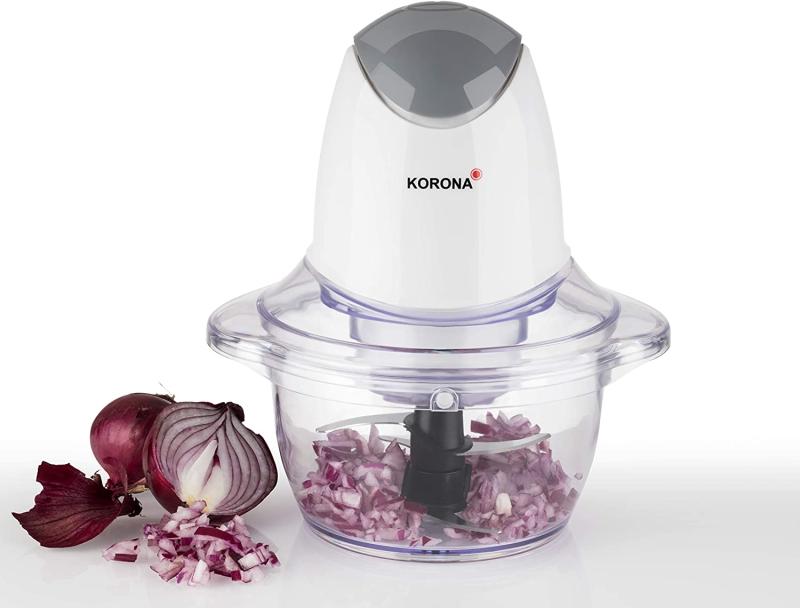 Korona 25001 Zerkleinerer mit Doppelmesser | Universal Zerkleinerer mit 4 Messern aus Edelstahl | 500 | Kunststoff | 1 Liter | weiß / grau
