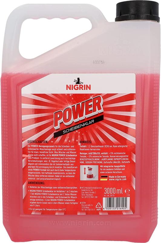 NIGRIN POWER Scheibenklar Konzentrat 1:2, Grapefruit-Minze-Duft, 3 Liter Kanister 