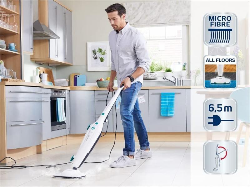 Leifheit Dampfreiniger CleanTenso mit heißem Wasserdampf gegen Bakterien Weiss
