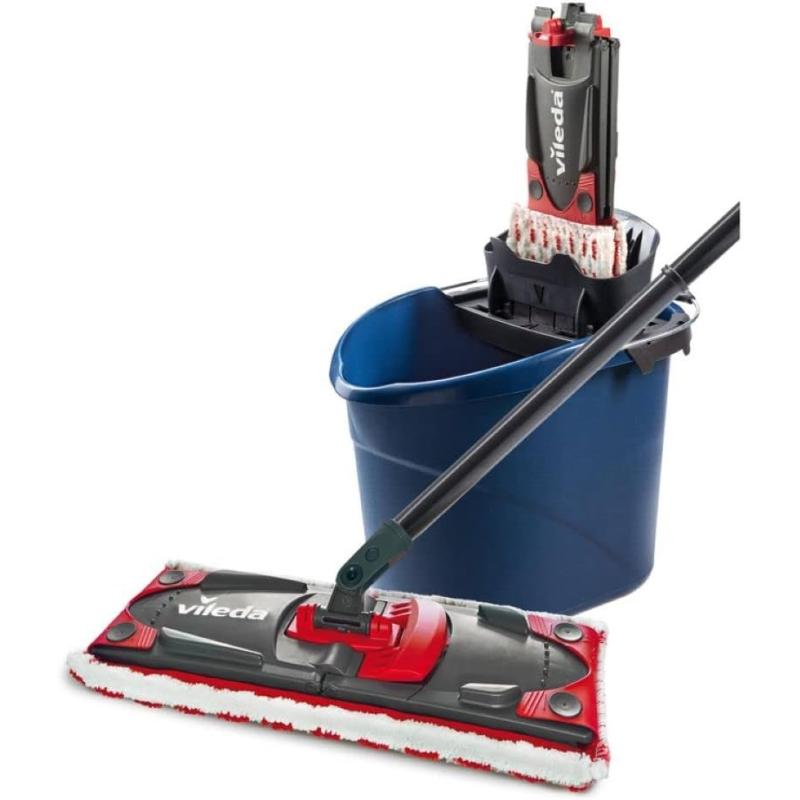 Vileda ULTRAMAX 2in1 Bodenwischer Komplett Set, Wischmopp mit Stiel, Mikrofaser-Bezug und Eimer mit Powerpresse, Dunkelblau