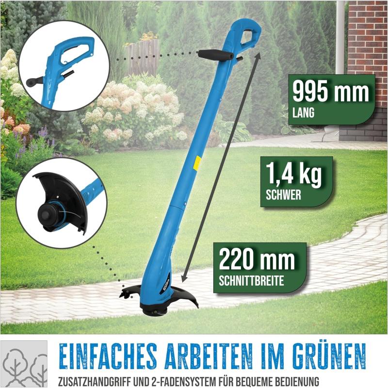 Güde 95177 Rasentrimmer GRT 251 P (2-Fadensystem mit Tipp Nachstellautomatik, Zusätzliche Fadenspule, 250W), 99 x 23 cm