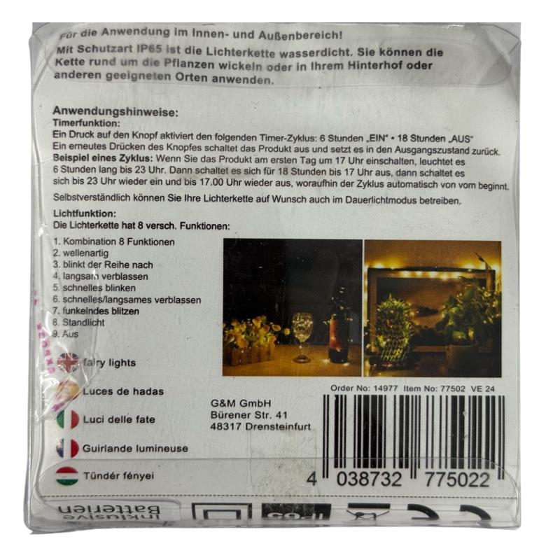 LED Drahtlichterkette 100 Leds mit Timerfunktion warmweißes Licht für drinnen und draußen outdoor Funk Fernbedienung